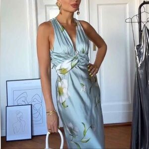 NWT Zara Floral Print Satin Effect Long Dress